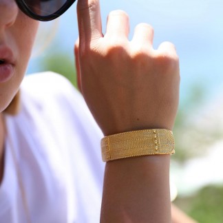 Bangle bracelet with Bellanda art deco in 24K gold plated brass